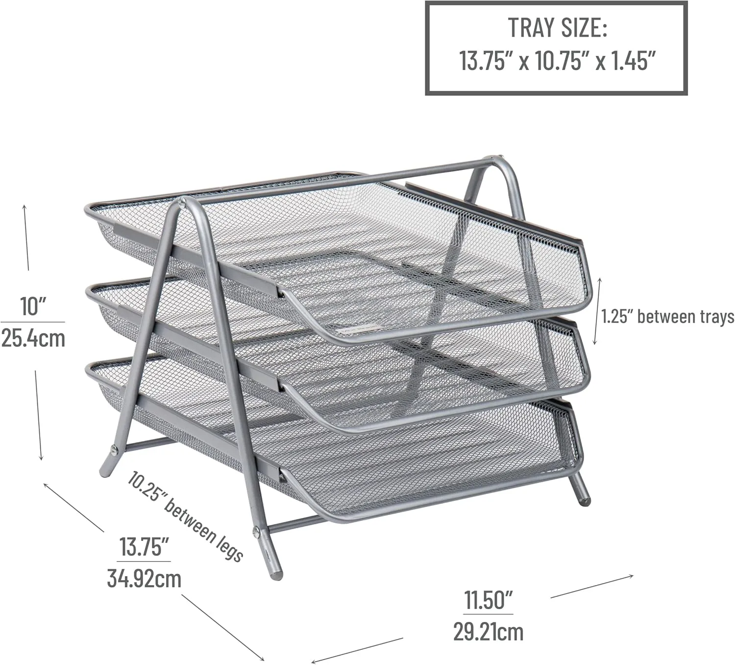 Mind Reader 3 Tier Document Letter Tray Organizer, Metal, Silver, 11.8" x 13.8" x 10"- new but open/scruffy box