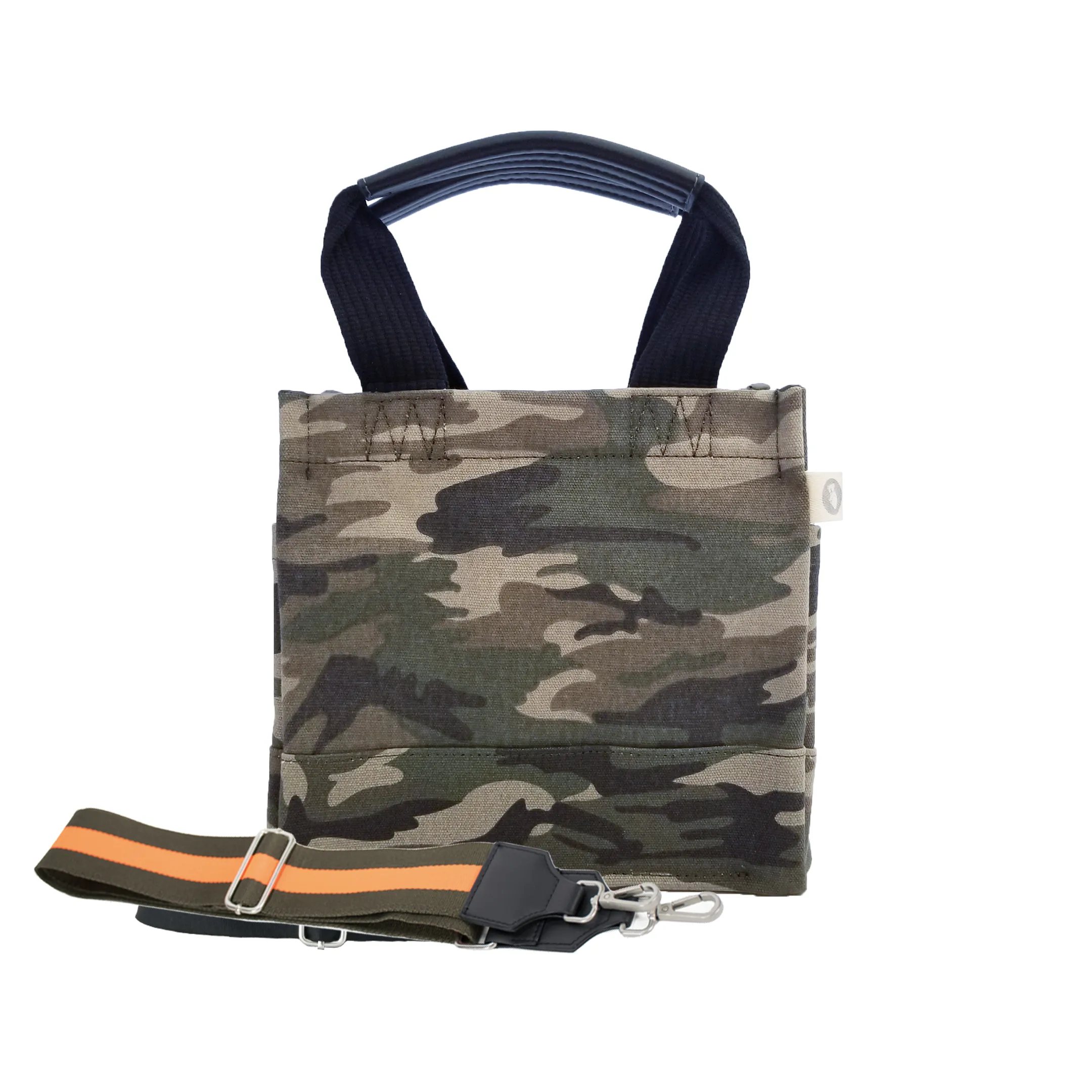Mini Luxe North South Bag: Green Camouflage with Color Stripes