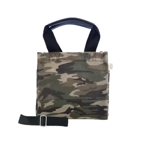 Mini Luxe North South Bag: Green Camouflage with Color Stripes