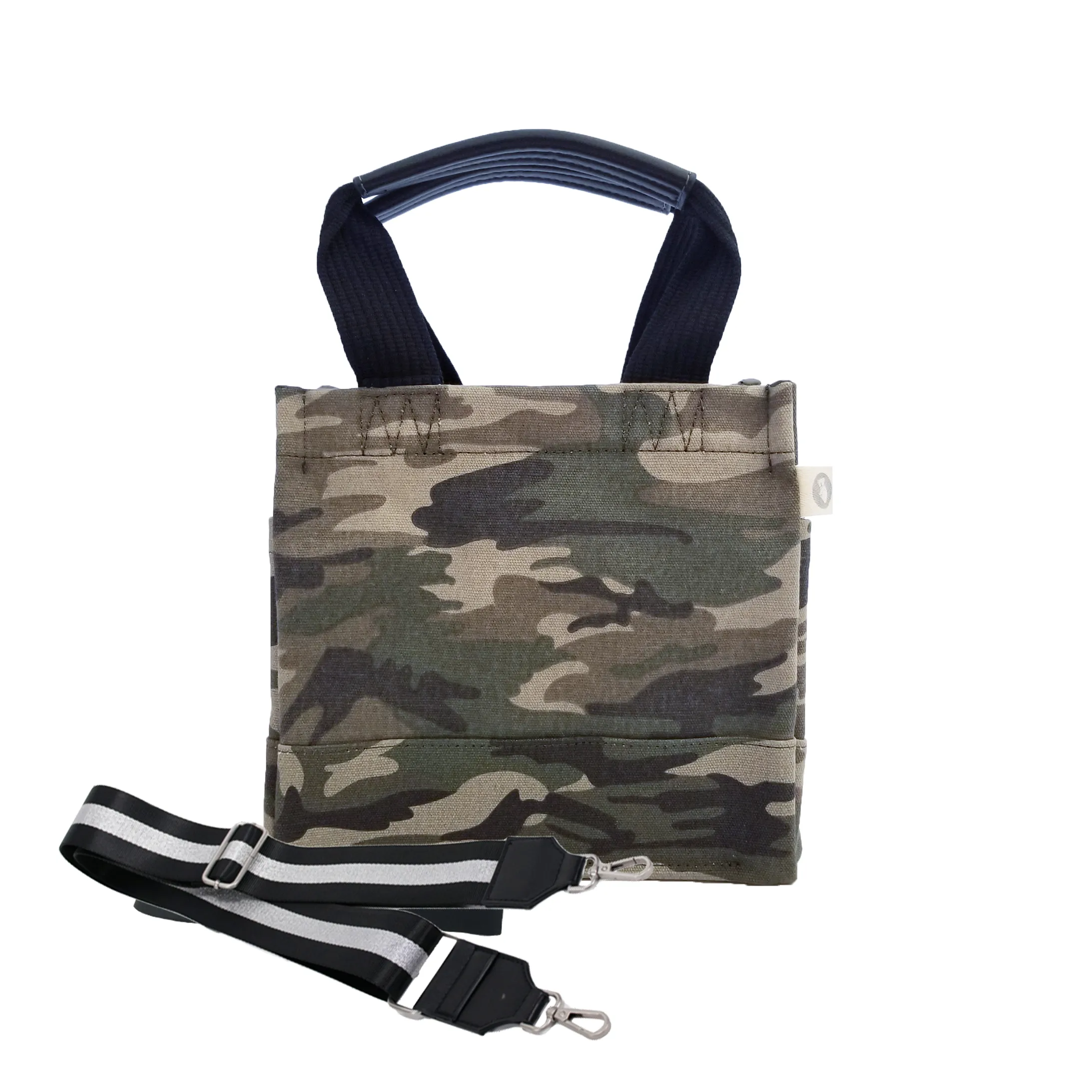 Mini Luxe North South Bag: Green Camouflage with Color Stripes
