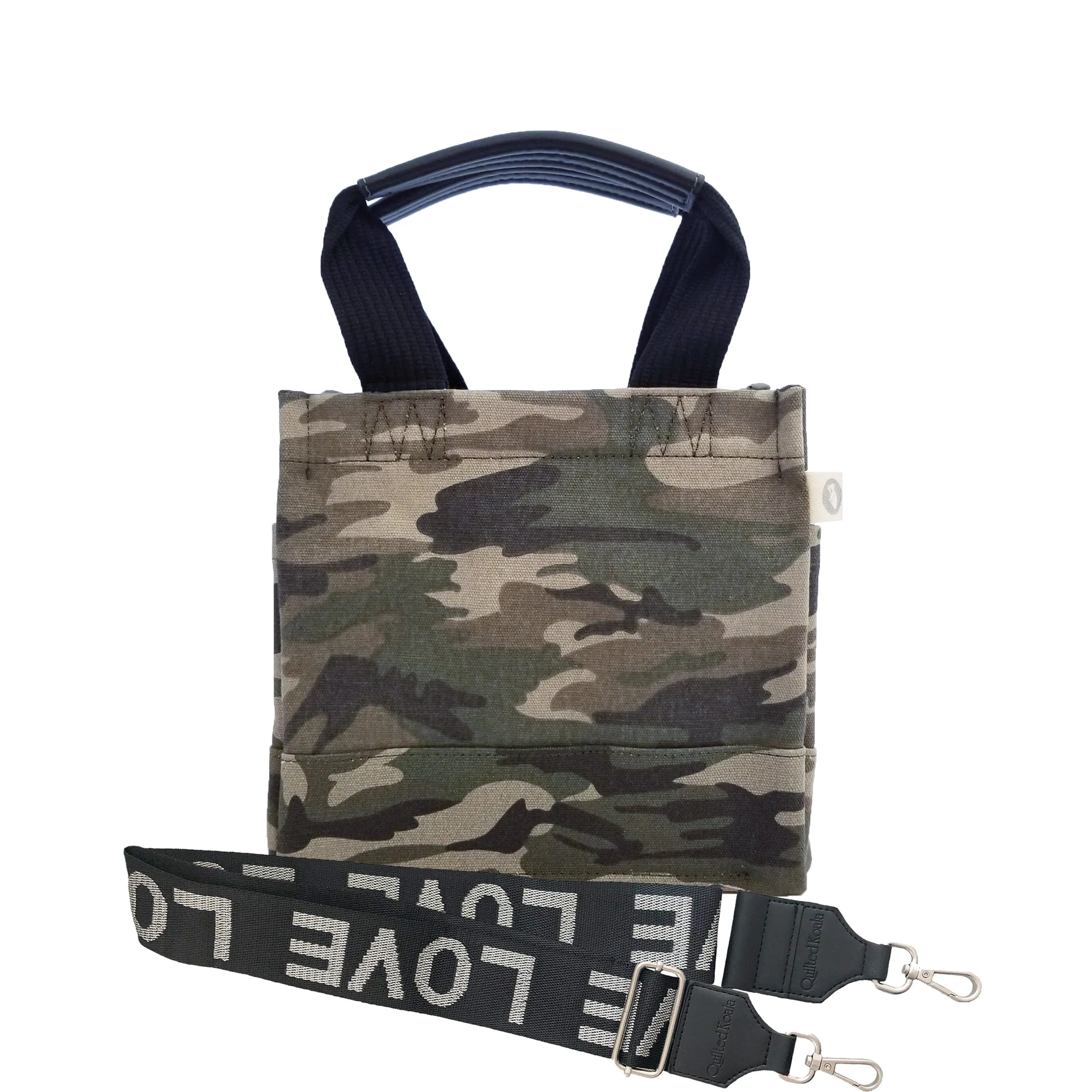 Mini Luxe North South Bag: Green Camouflage with Color Stripes