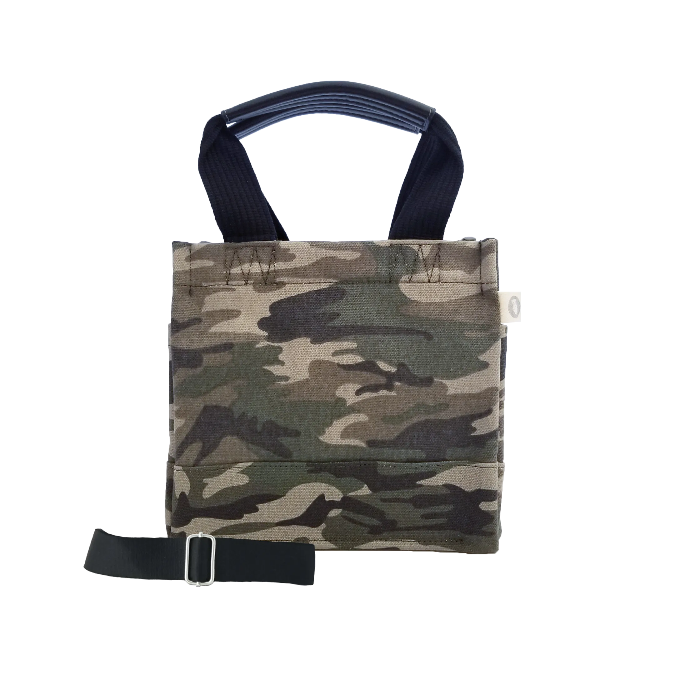 Mini Luxe North South Bag: Green Camouflage with Color Stripes