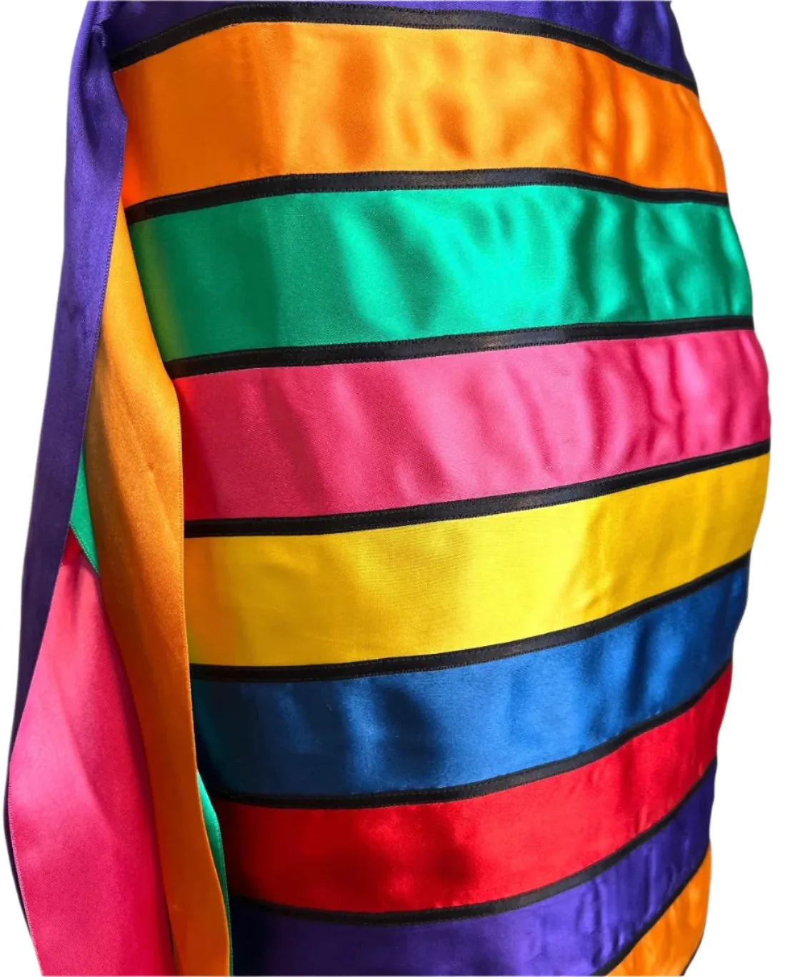 Moschino Couture! Rare Spring 1993 Rainbow Stripe Satin Ribbon Skirt