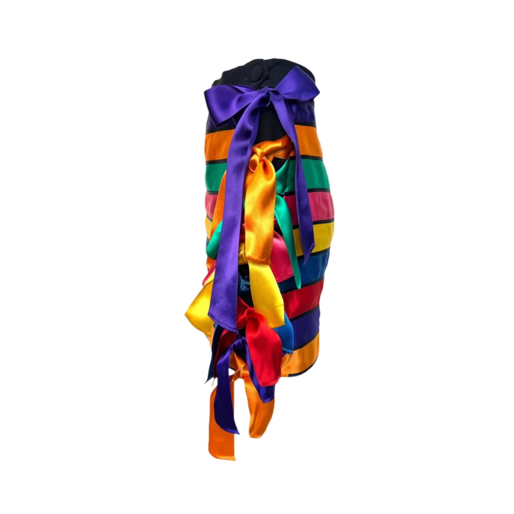 Moschino Couture! Rare Spring 1993 Rainbow Stripe Satin Ribbon Skirt