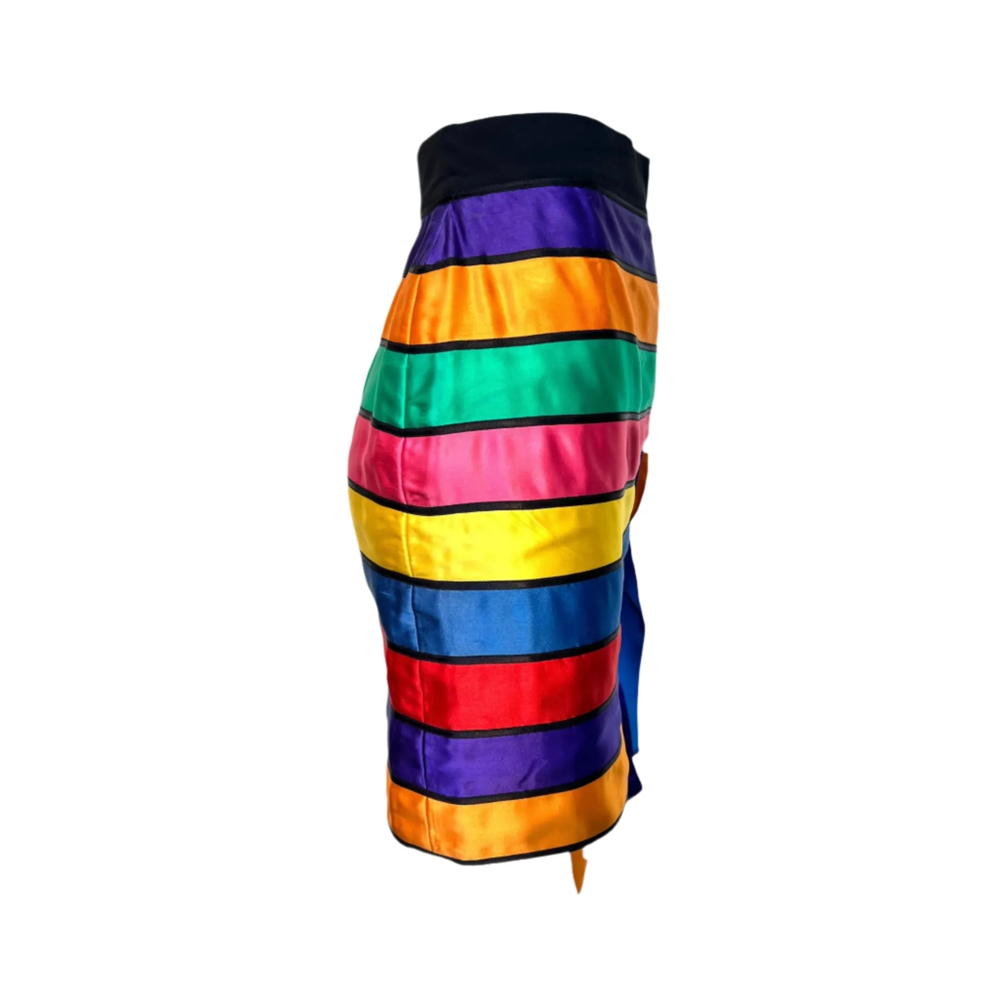 Moschino Couture! Rare Spring 1993 Rainbow Stripe Satin Ribbon Skirt