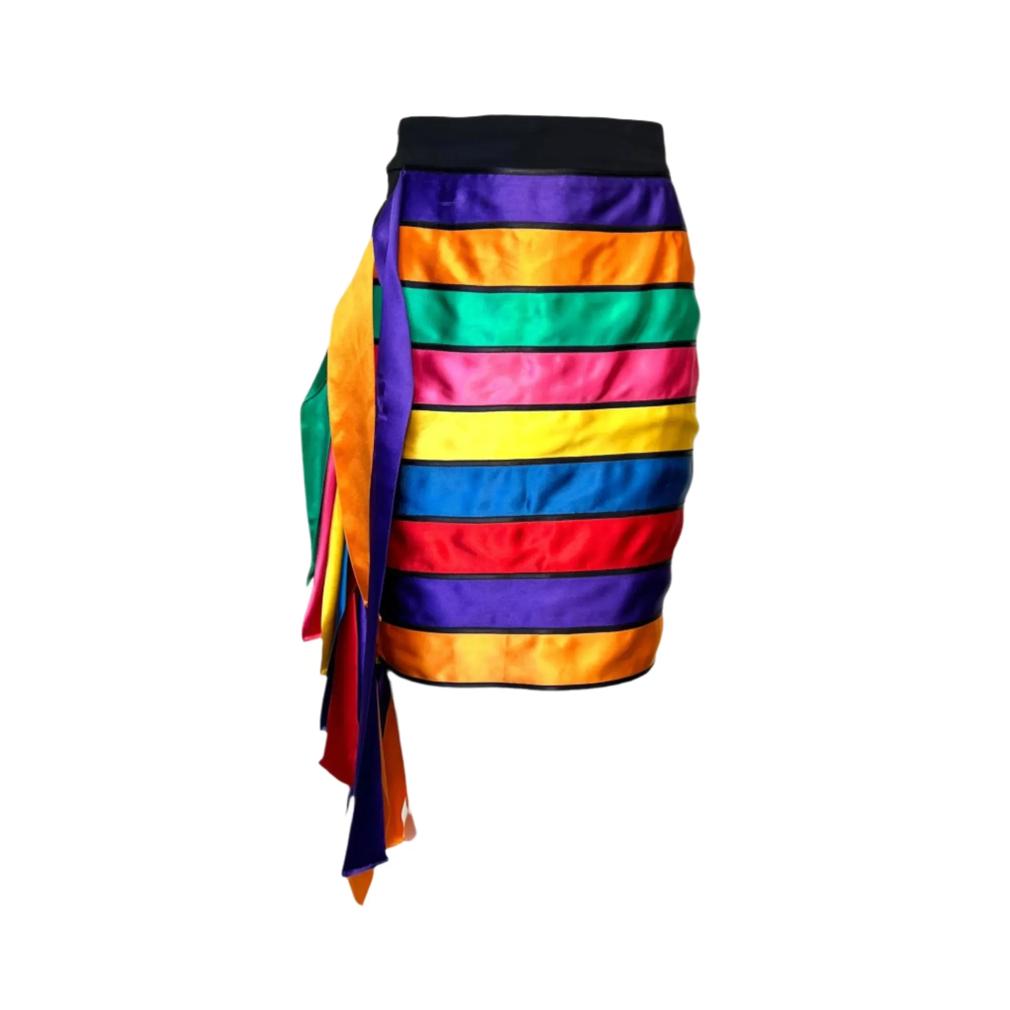 Moschino Couture! Rare Spring 1993 Rainbow Stripe Satin Ribbon Skirt