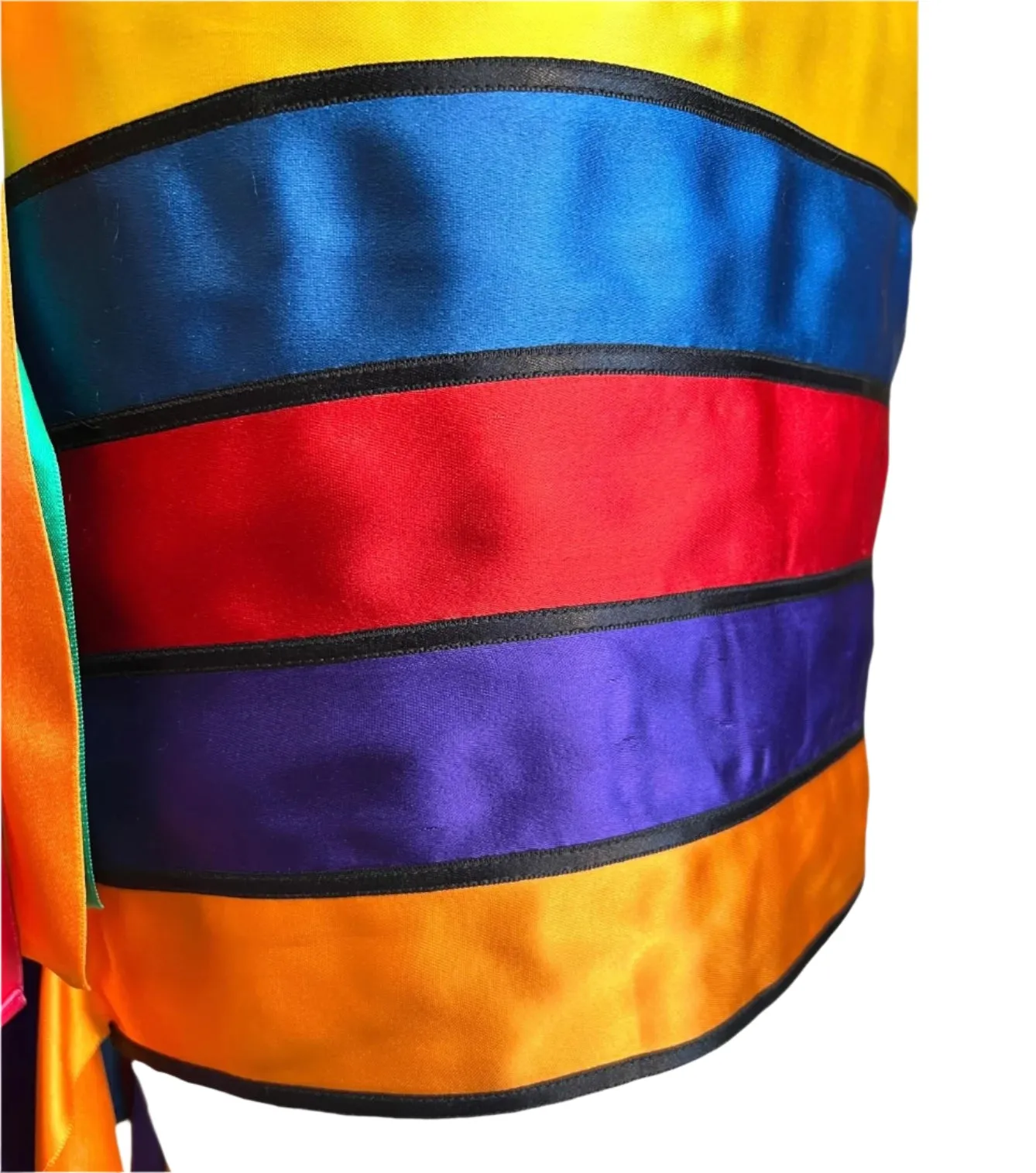 Moschino Couture! Rare Spring 1993 Rainbow Stripe Satin Ribbon Skirt