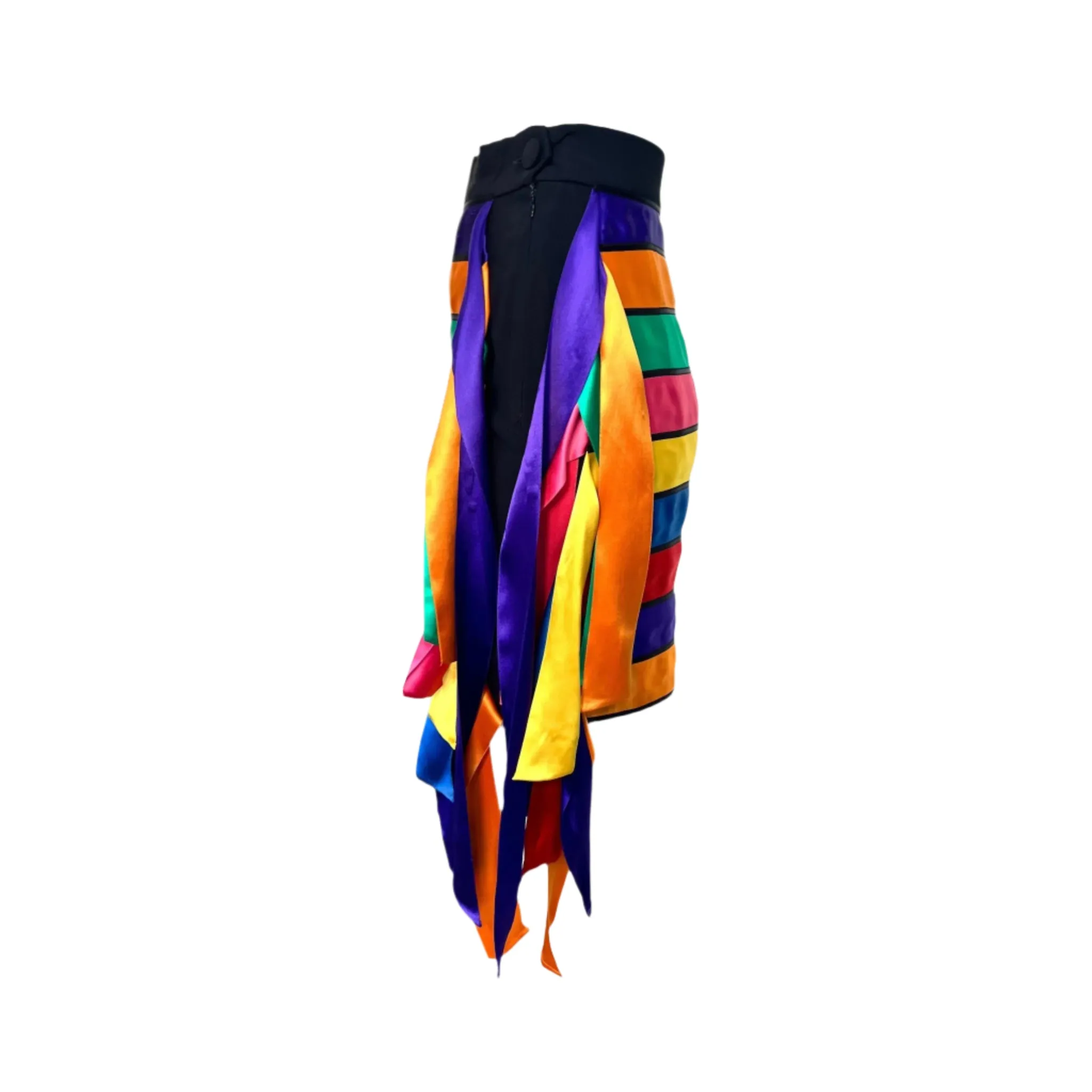 Moschino Couture! Rare Spring 1993 Rainbow Stripe Satin Ribbon Skirt