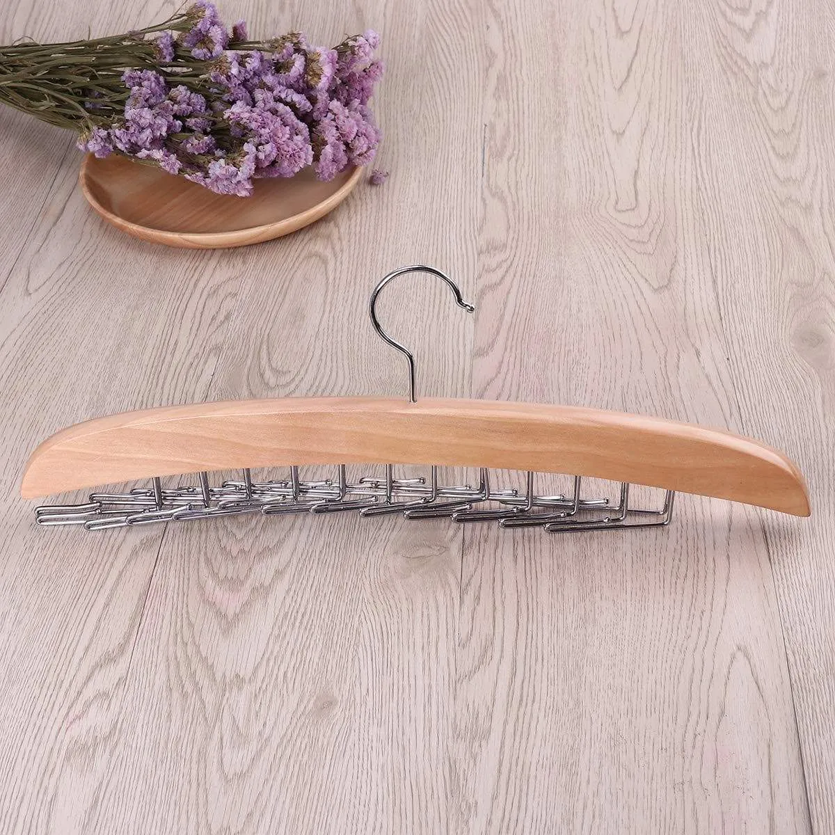 Multifunctional Premium Wooden Necktie Tie Hanger Rack Scarf Organizer Holder with 24 Hooks
