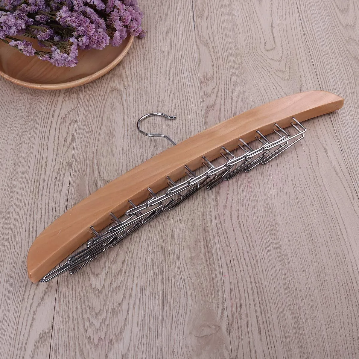 Multifunctional Premium Wooden Necktie Tie Hanger Rack Scarf Organizer Holder with 24 Hooks