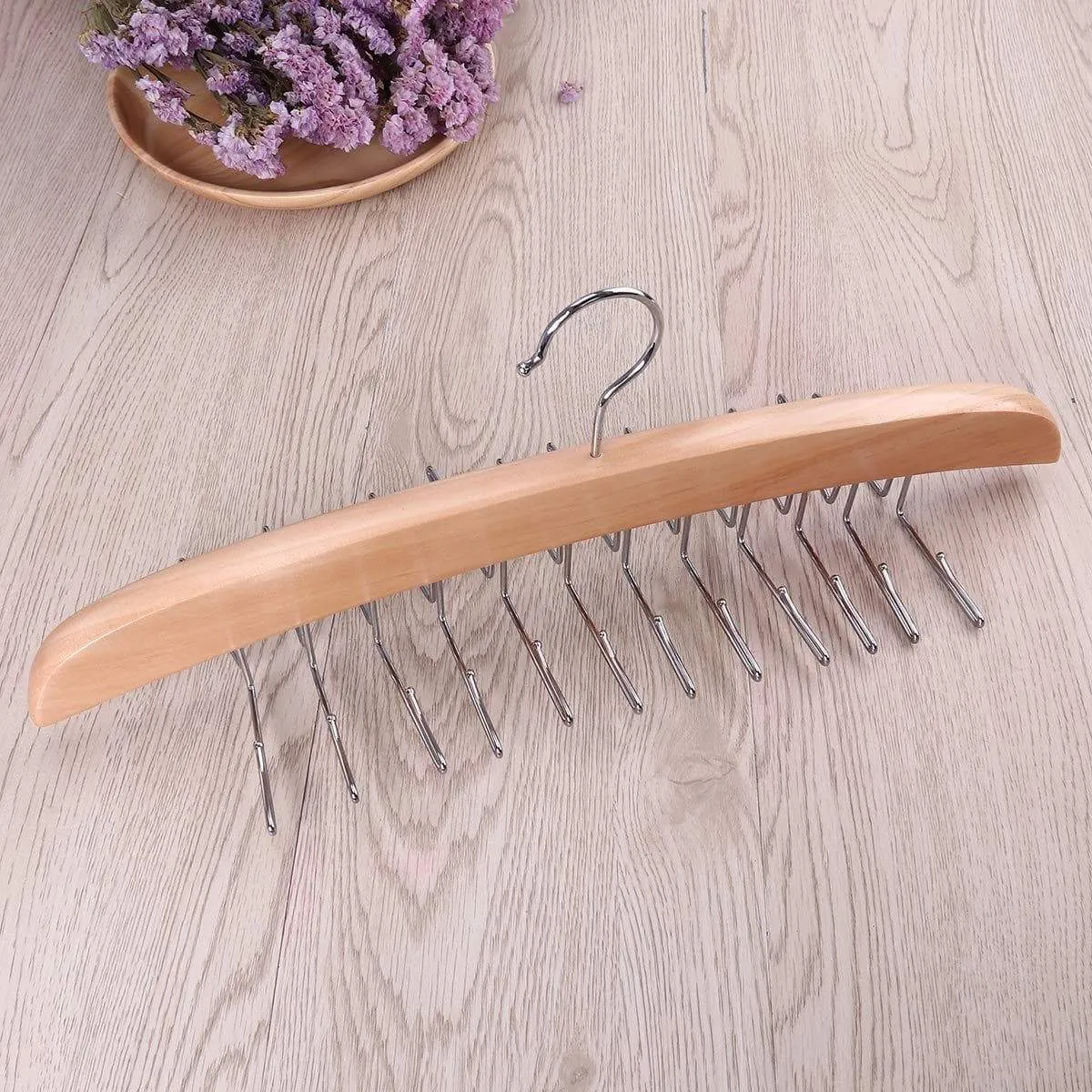 Multifunctional Premium Wooden Necktie Tie Hanger Rack Scarf Organizer Holder with 24 Hooks