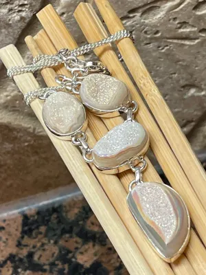 Natural Pearl Window Druzy 925 Solid Sterling Silver Cluster Necklace 18"