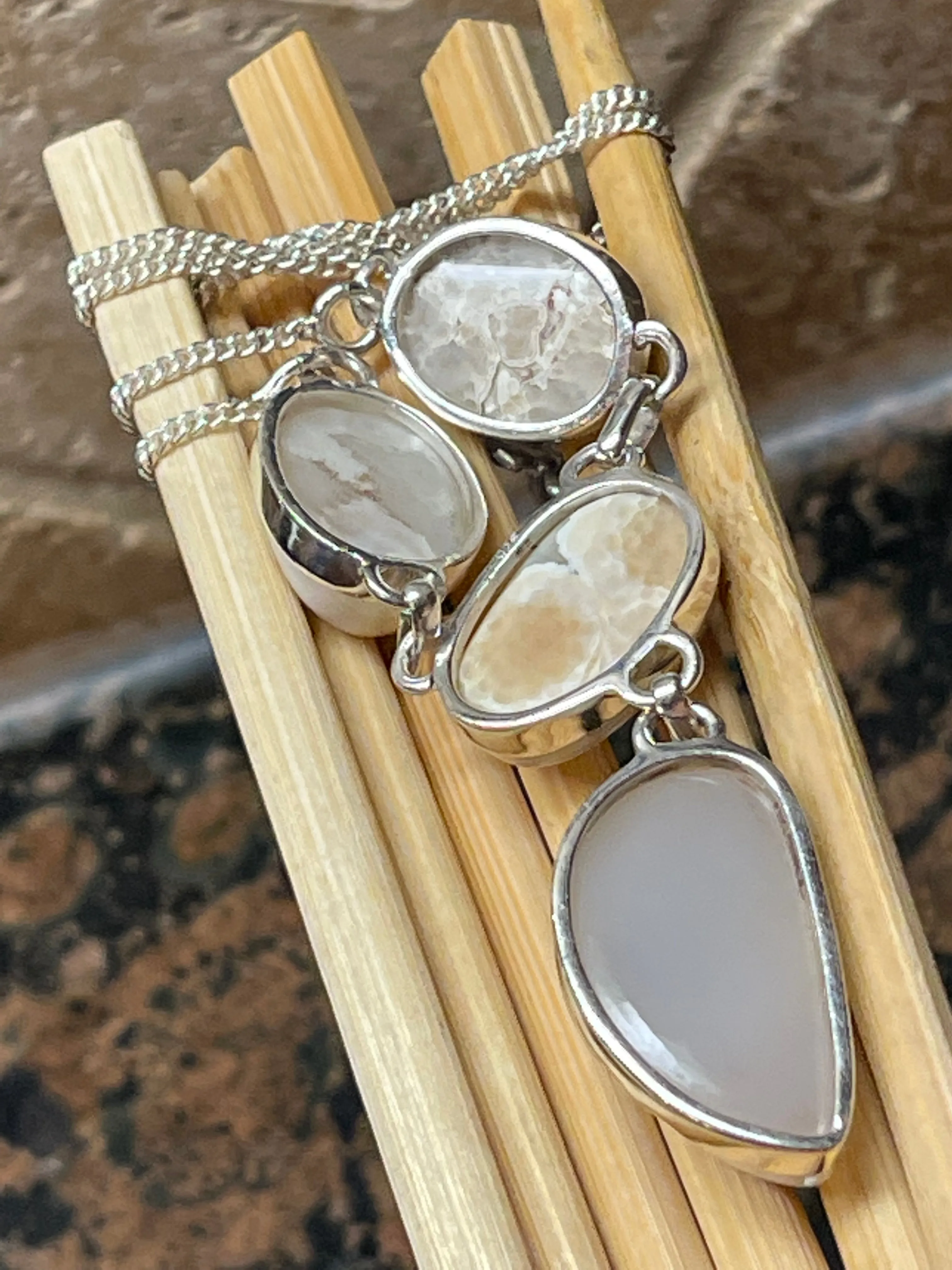 Natural Pearl Window Druzy 925 Solid Sterling Silver Cluster Necklace 18"