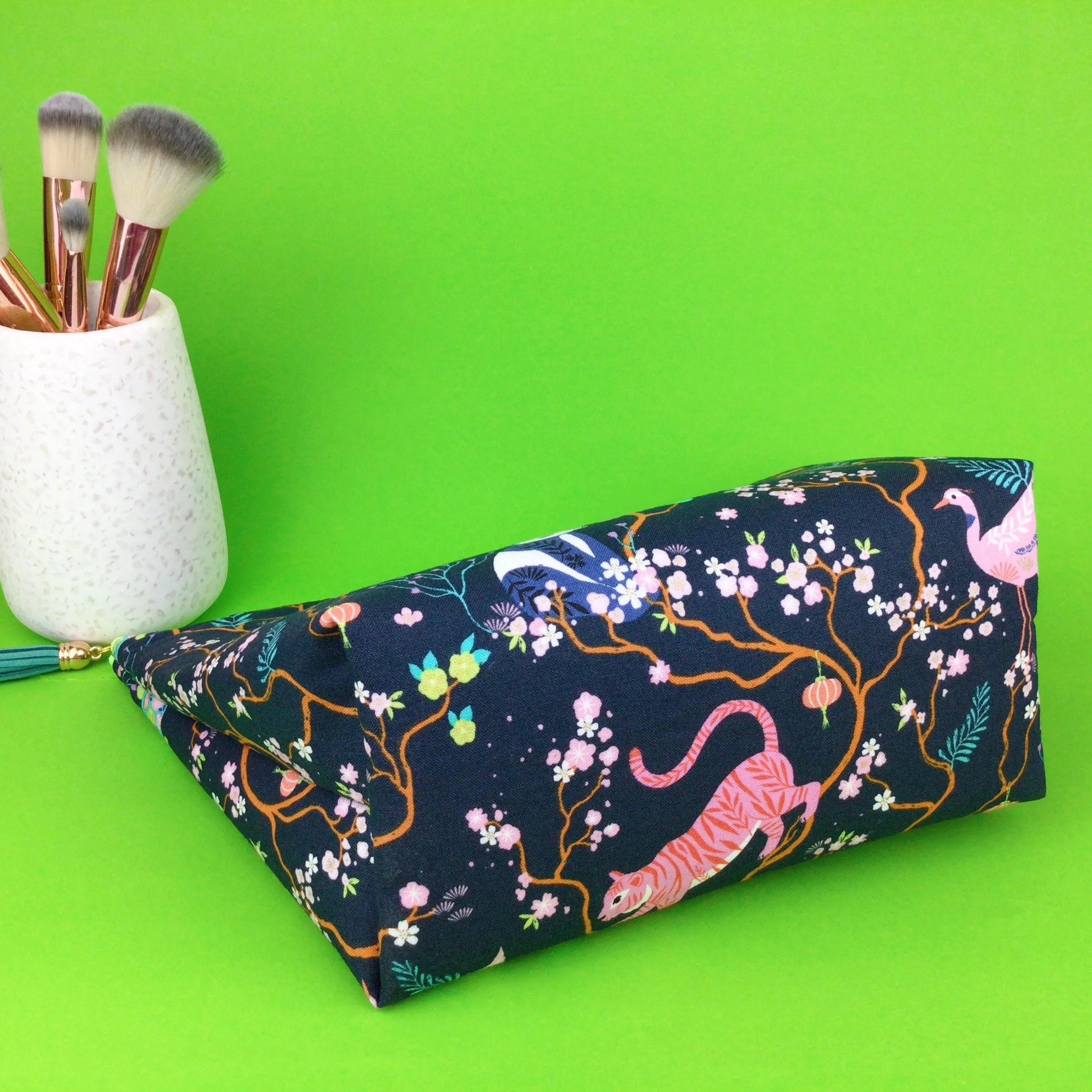 Navy Pandas and Tigers Large Makeup Bag