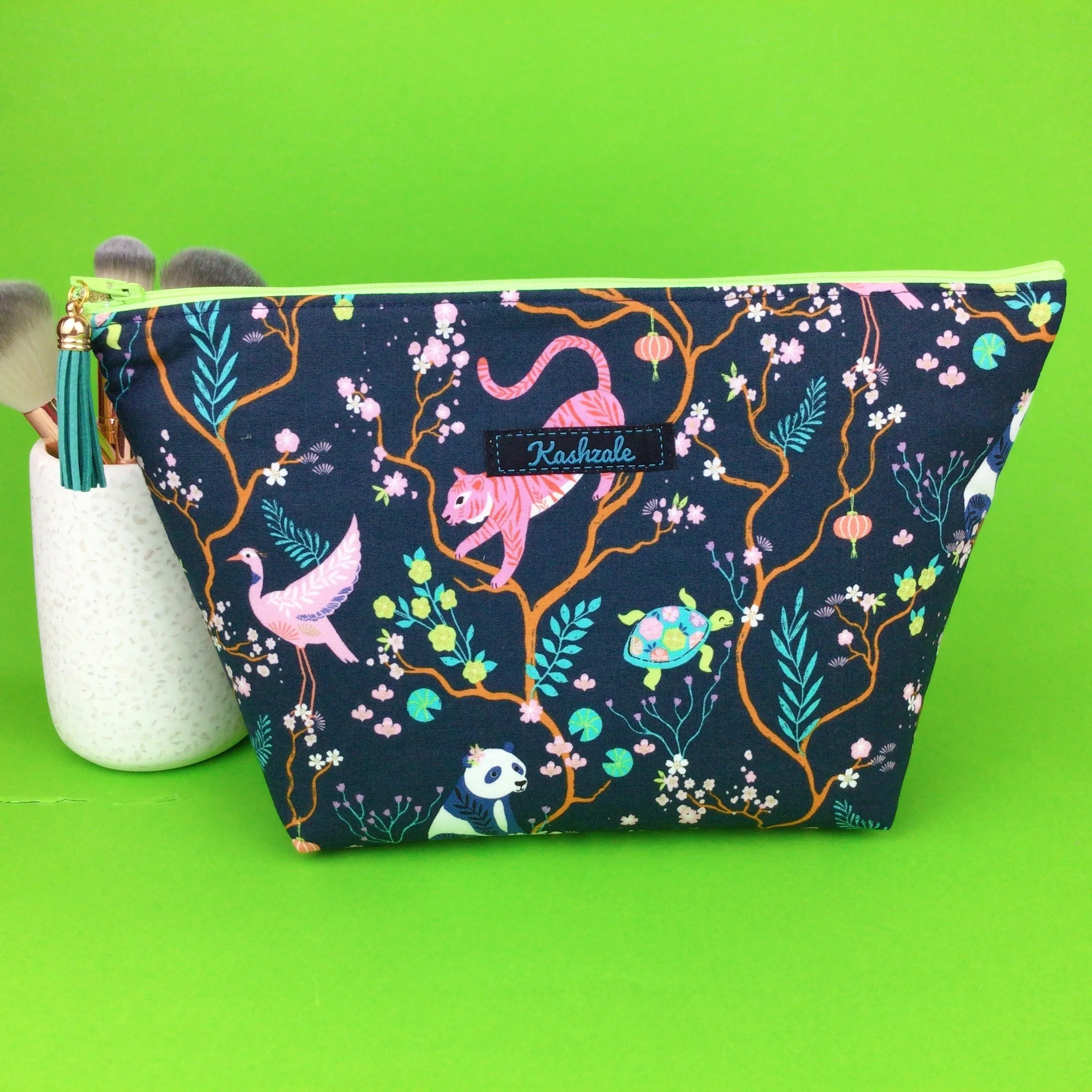 Navy Pandas and Tigers Large Makeup Bag