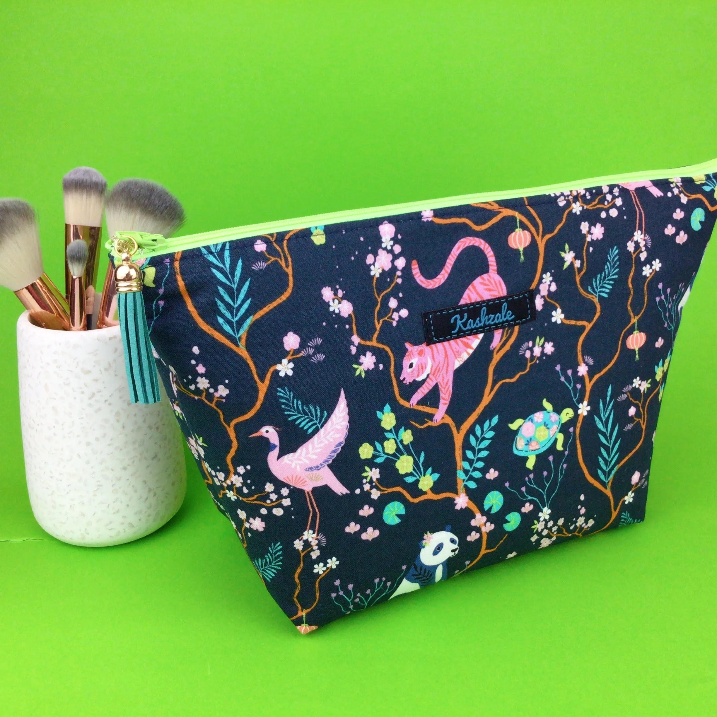 Navy Pandas and Tigers Large Makeup Bag