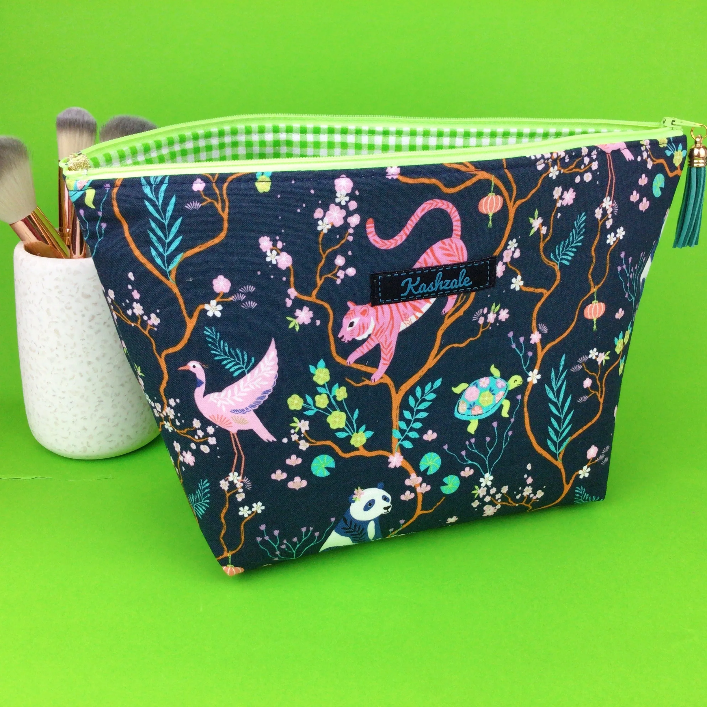 Navy Pandas and Tigers Large Makeup Bag