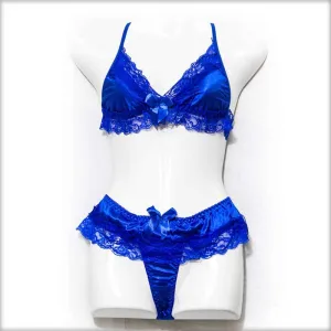 Net Lace Bra And Panty Set Royal Blue