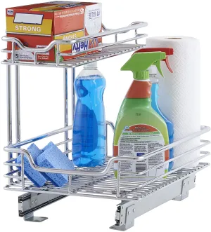 New in box! Household Essentials Glidez Under Sink Sliding Organizer | Pull Out Cabinet Shelf | Chrome | 12.5 Inches Wide, Retails $100 