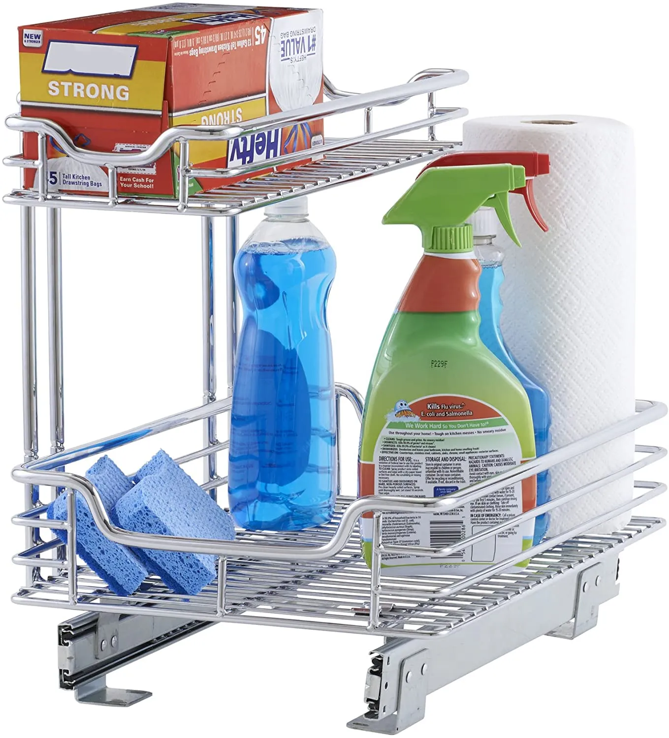 New in box! Household Essentials Glidez Under Sink Sliding Organizer | Pull Out Cabinet Shelf | Chrome | 12.5 Inches Wide, Retails $100 