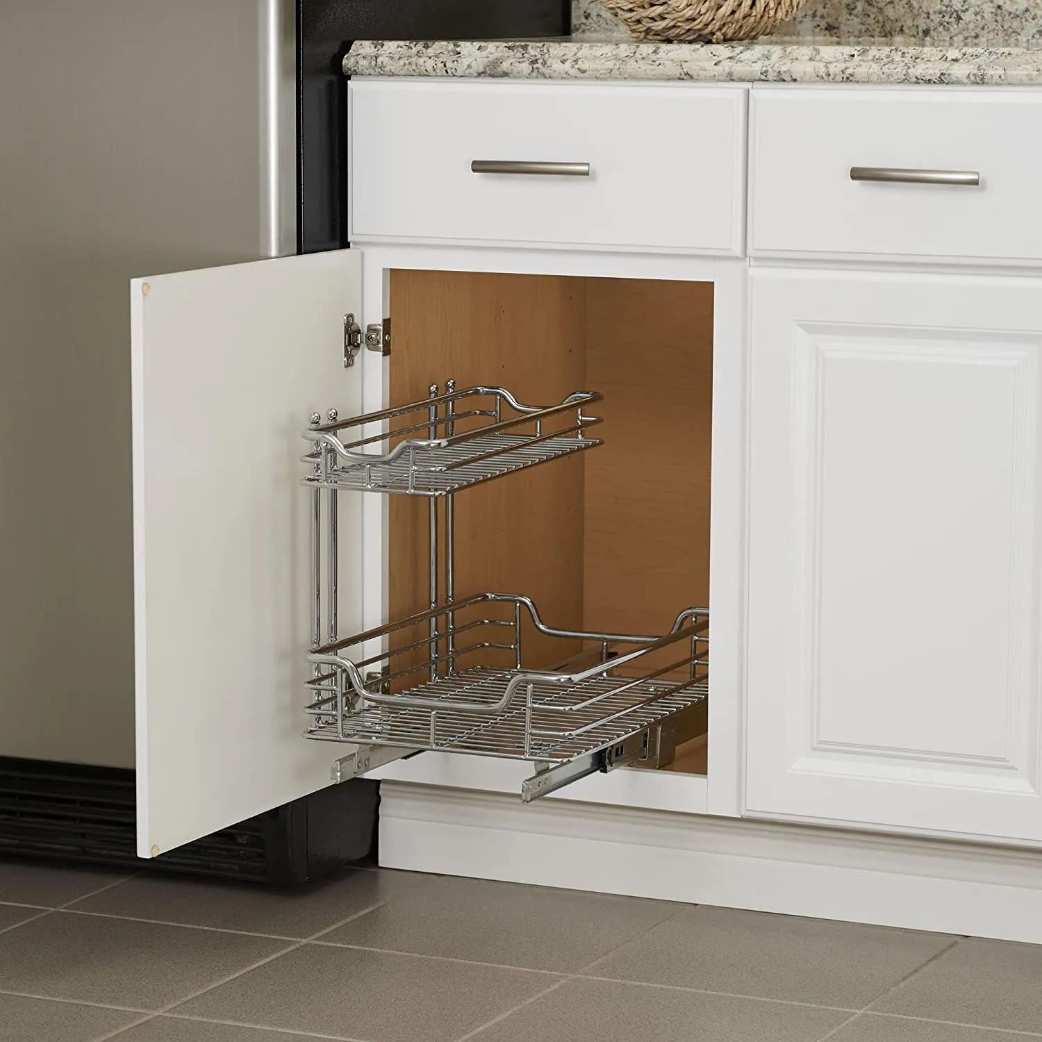New in box! Household Essentials Glidez Under Sink Sliding Organizer | Pull Out Cabinet Shelf | Chrome | 12.5 Inches Wide, Retails $100 