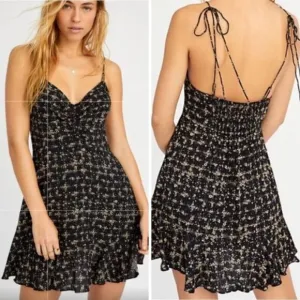 NEW Intimately Free‎ People Caught Up Printed Slip Dress, Black, Medium