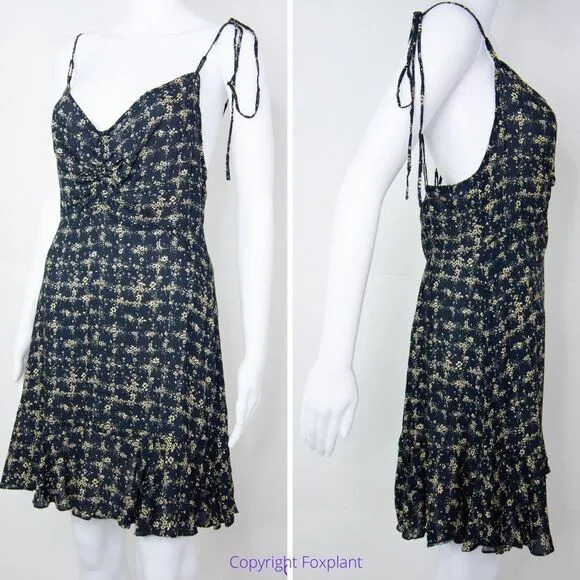 NEW Intimately Free‎ People Caught Up Printed Slip Dress, Black, Medium