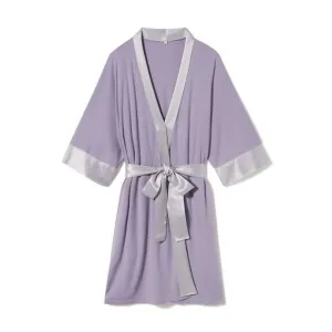 NEW PJ HARLOW shala knit robe with pockets and satin trim in lavender