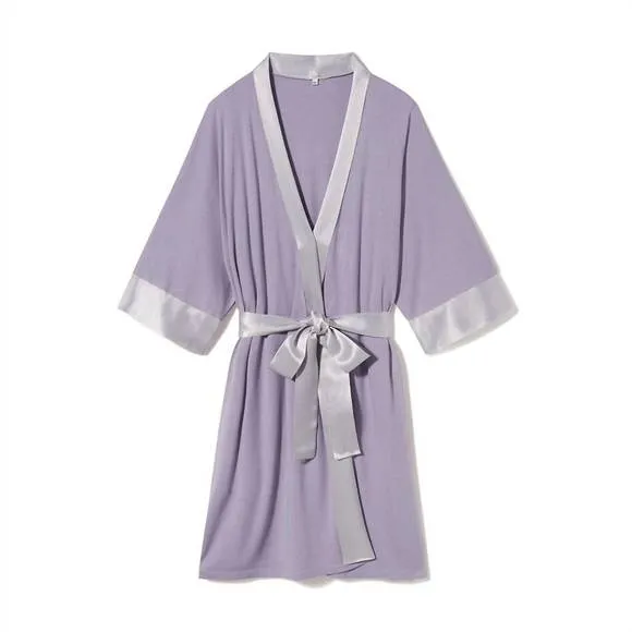 NEW PJ HARLOW shala knit robe with pockets and satin trim in lavender