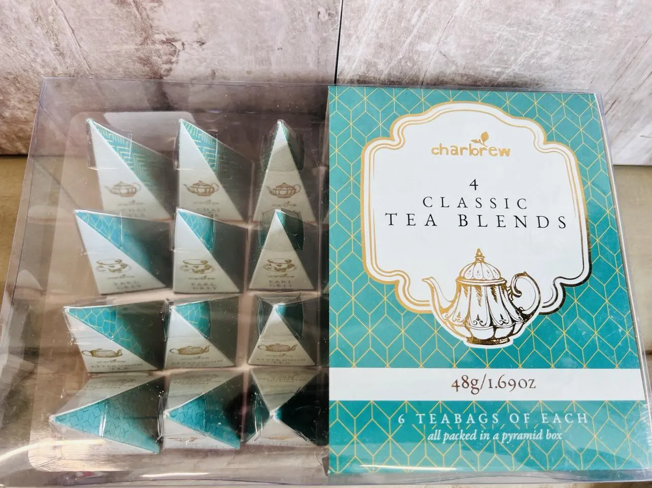 New set of 24 pyramid tea bags, 6 of each English Breakfast, Afternoon Tea, Earl Grey & Chair by Charbrew