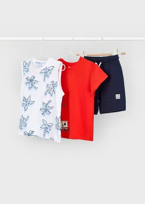 NEW SS25 Mayoral Boys 3 Piece Shorts Set 3606 Red/94