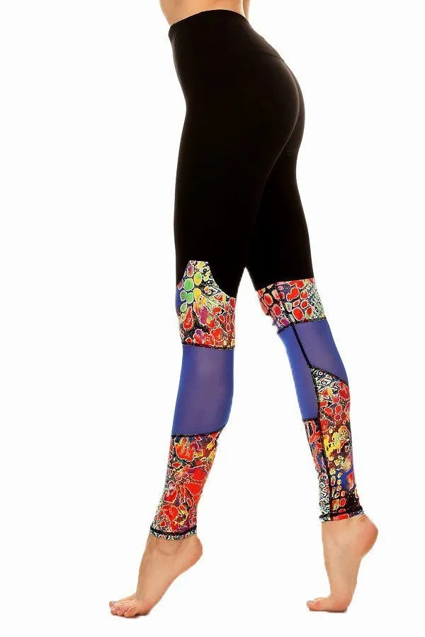 New Style! Printed Mesh Color block Leggings
