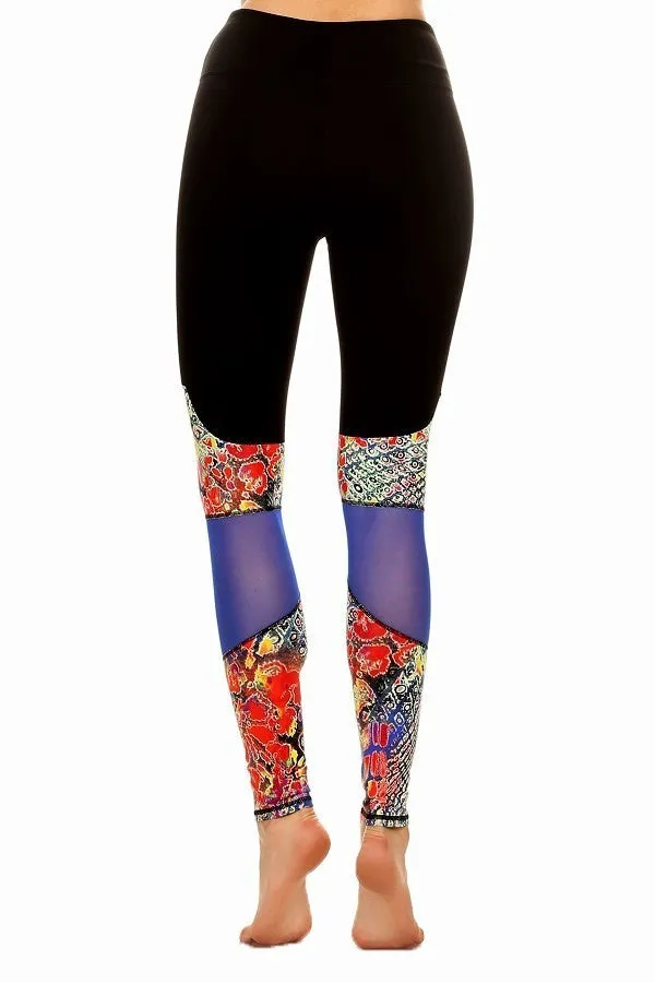 New Style! Printed Mesh Color block Leggings