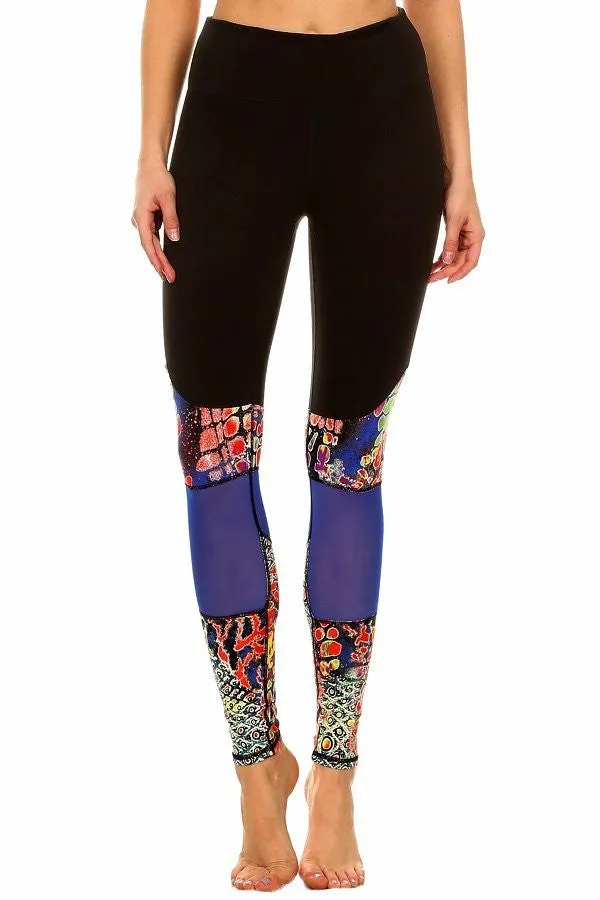 New Style! Printed Mesh Color block Leggings