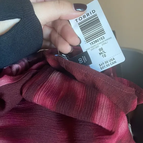 New Torrid WINE TIE DYE GAUZE KIMONO
