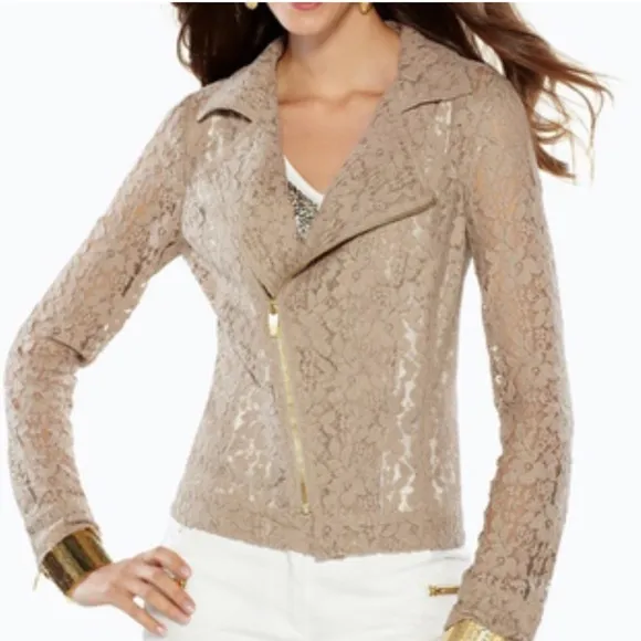 New with tags Chico’s Black Label tan lace jacket