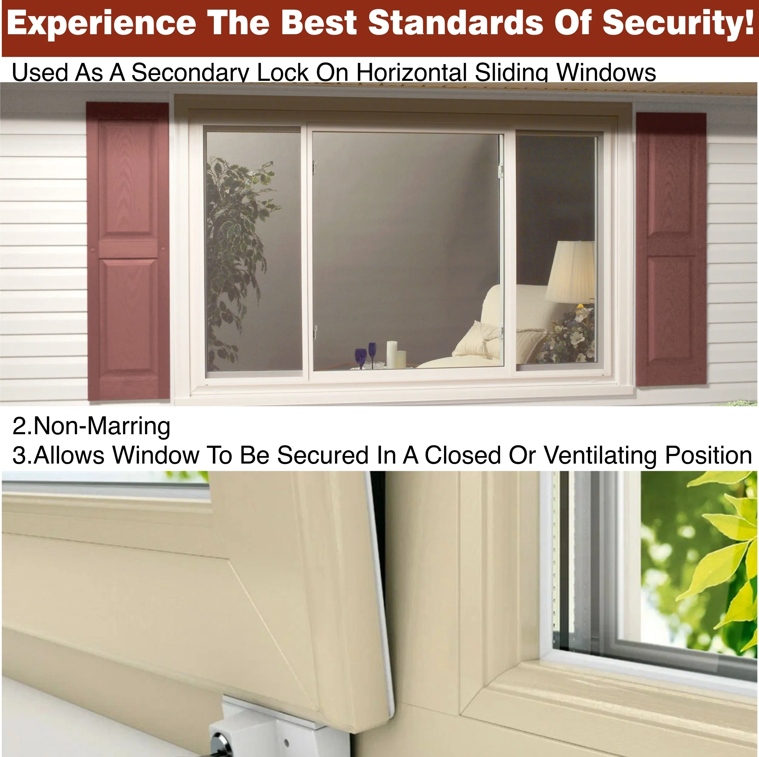 NUSET No-Mar Sliding Window Lock, Wing Screw, Aluminum