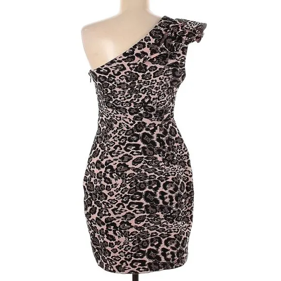 NWOT Parker Jojo Animal Print Cotton Blend One Shoulder Neckline Mini Dress