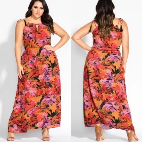 NWT City Chic Sunrise Floral Tie Strap Maxi Dress