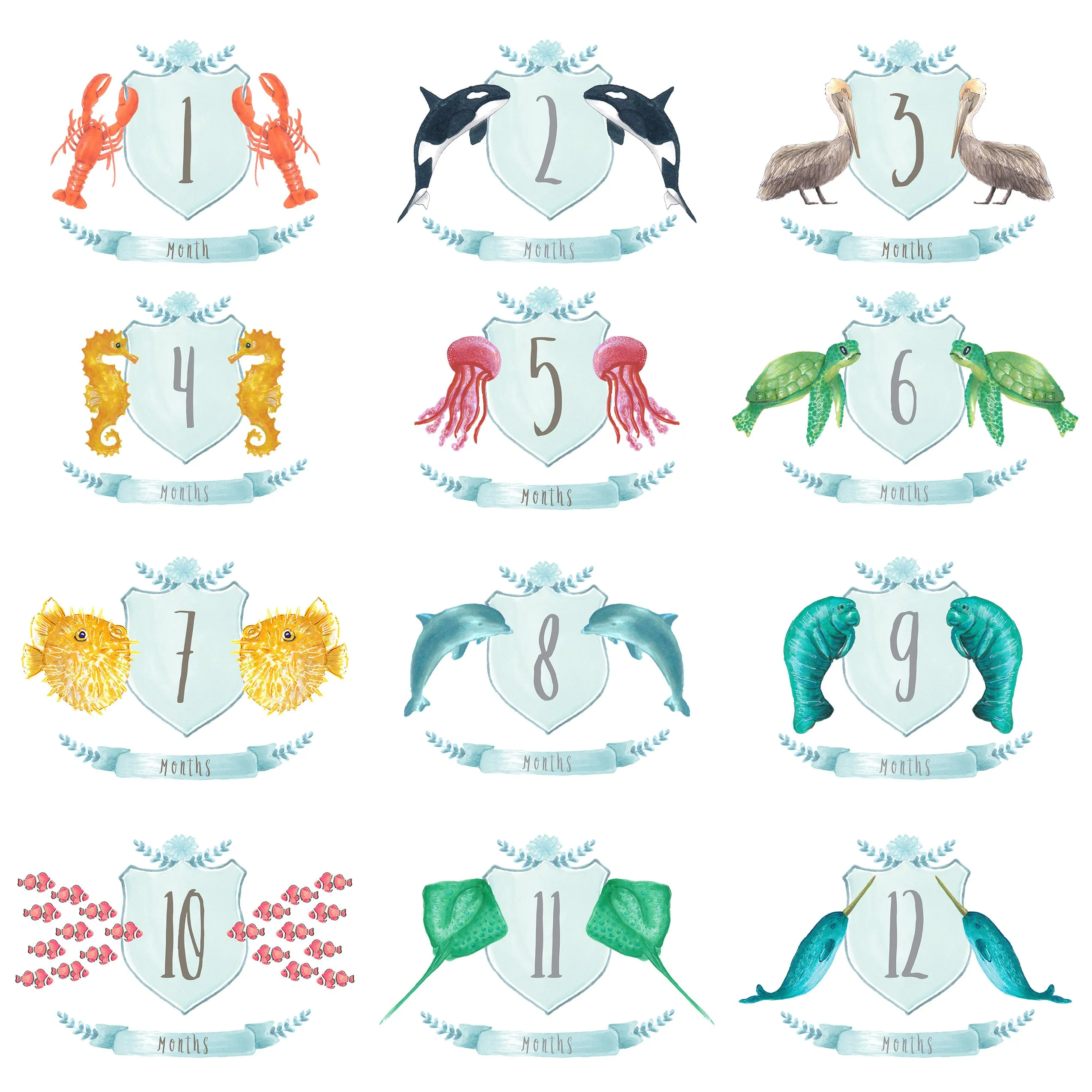 Ocean Themed Monthly Milestone Photo Cards