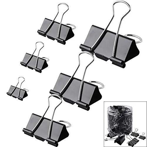 Orgrimmar Metal Paper Clip Large Medium Small Mini Black Office Binder Clips for StudentsTeachers(6 Sizes) (1 bottle-120 pcs)