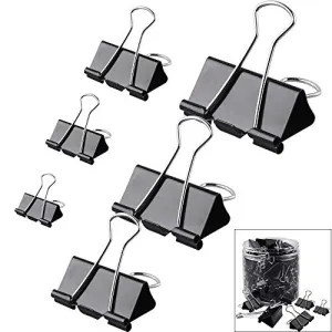 Orgrimmar Metal Paper Clip Large Medium Small Mini Black Office Binder Clips for StudentsTeachers(6 Sizes) (1 bottle-120 pcs)