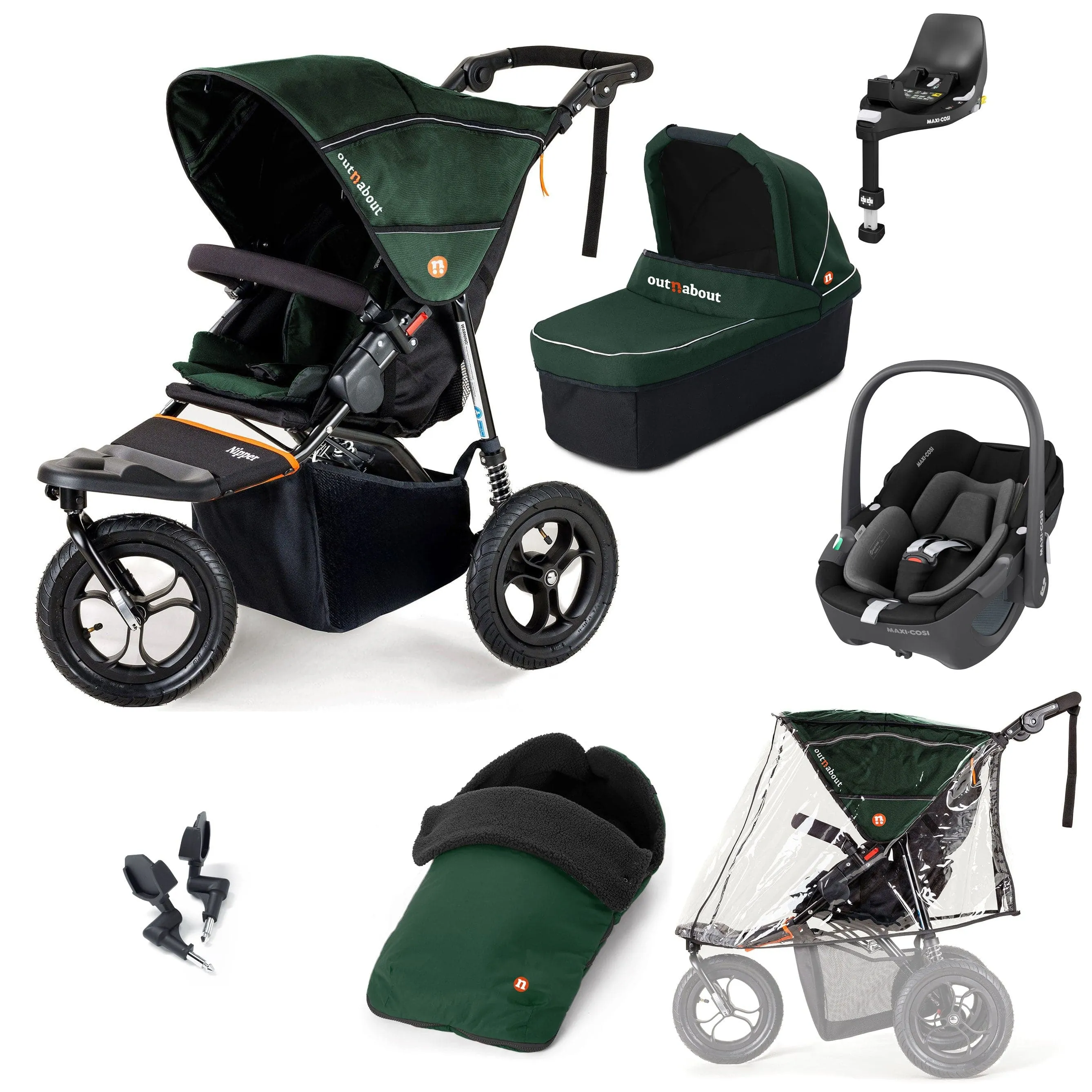 Out n About Nipper Single Maxi-Cosi Essential Bundle in Sycamore Green