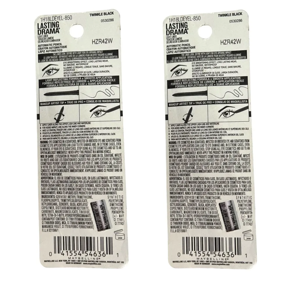 Pack of 2 Maybelline New York Lasting Drama Light Liner, Twinkle Black # 850