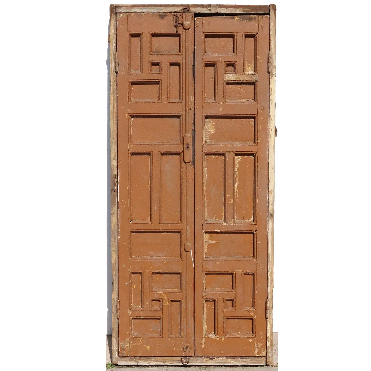 Pair of Spanish Baroque Style Painted Pine Paneled Window Shutters and Frame