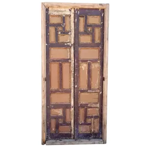Pair of Spanish Baroque Style Painted Pine Paneled Window Shutters and Frame