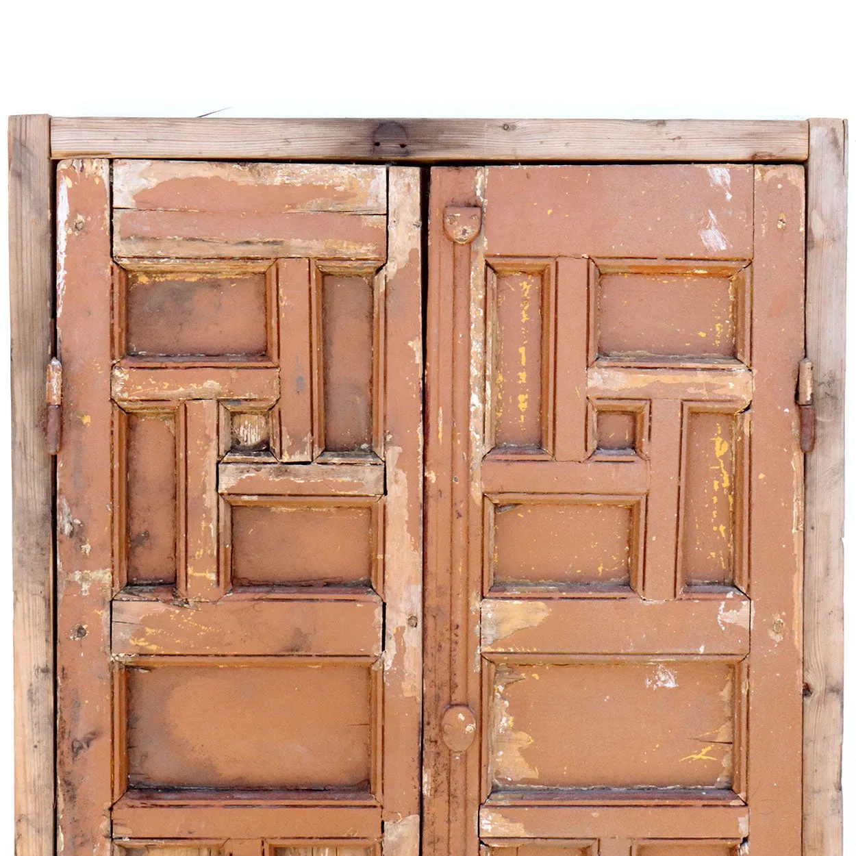 Pair of Spanish Baroque Style Painted Pine Paneled Window Shutters and Frame