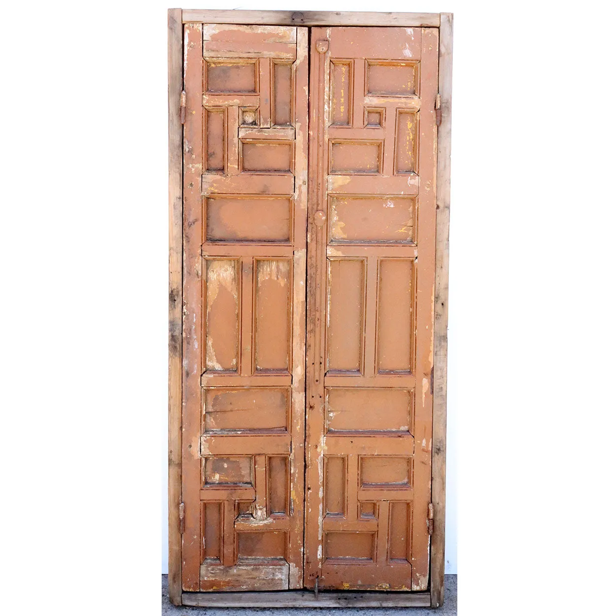 Pair of Spanish Baroque Style Painted Pine Paneled Window Shutters and Frame