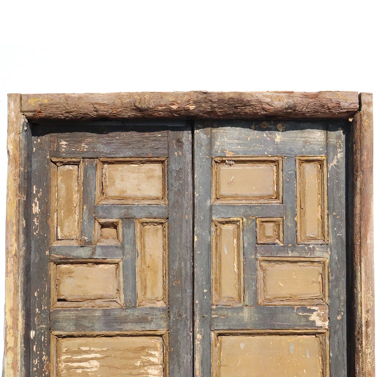 Pair of Spanish Baroque Style Painted Pine Paneled Window Shutters and Frame
