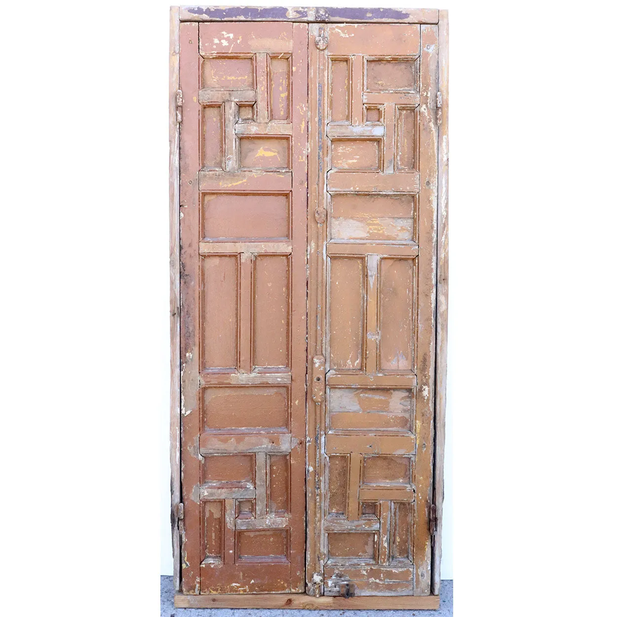 Pair of Spanish Baroque Style Painted Pine Paneled Window Shutters and Frame